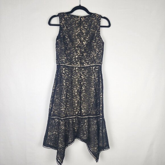 Elie Tahari Lace Overlay Asymmetrical Hem Midi Dress 4 - Picture 6 of 8